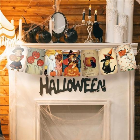 4 Pieces Vintage Halloween Decor Halloween Banner Hanging Trick or Treat Banner - Picture 6 of 7